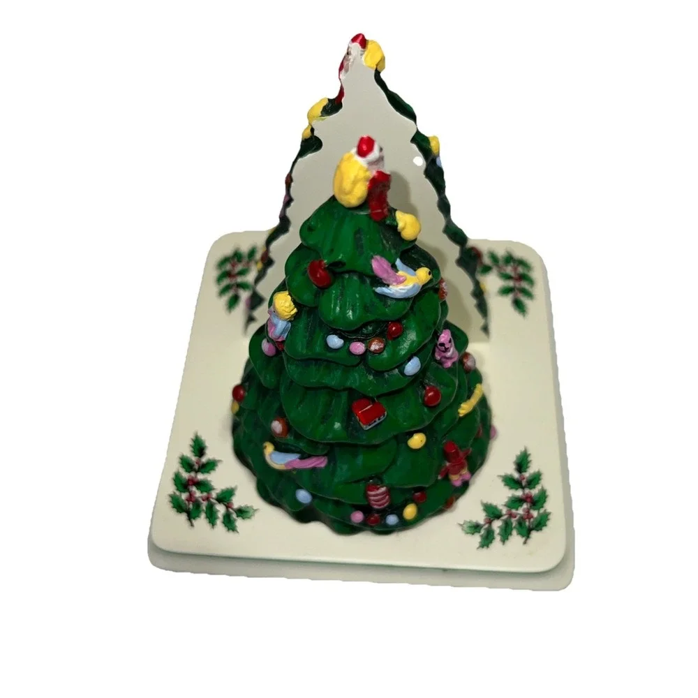 Vintage 2006 Spode Porcelain Christmas Tree Coaster Holder‎ and Four Coasters